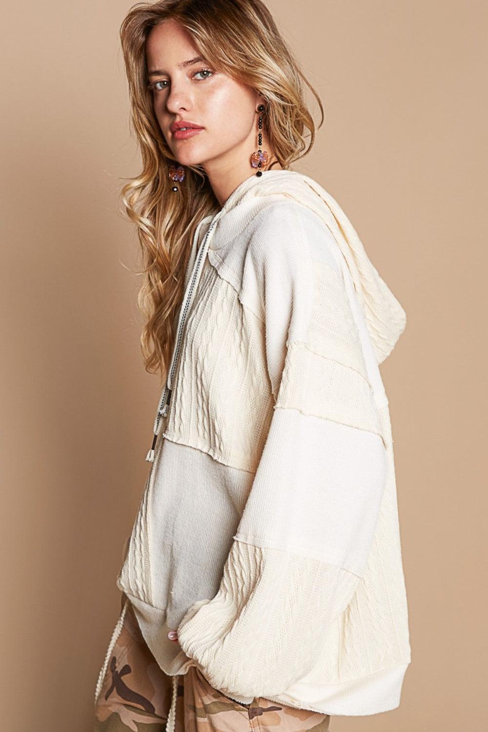 Hooded Knit Top with Exposed Seams Tops