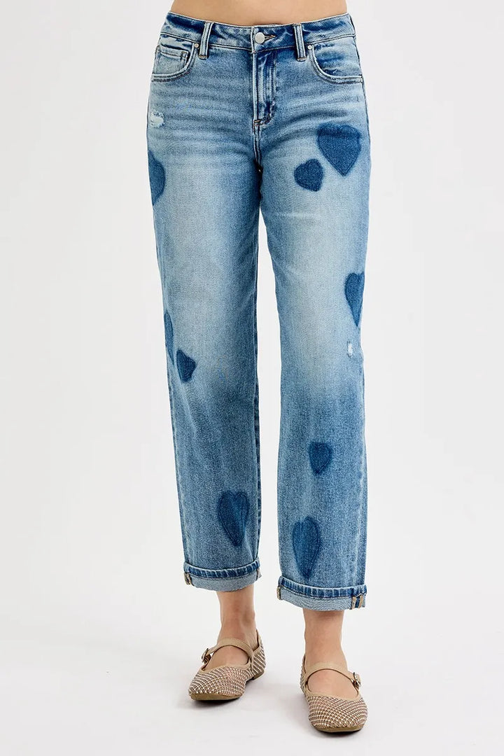 RISEN Full Size Mid Rise Fit-boyfriend Heart Shade Jeans Plus Size Jeans