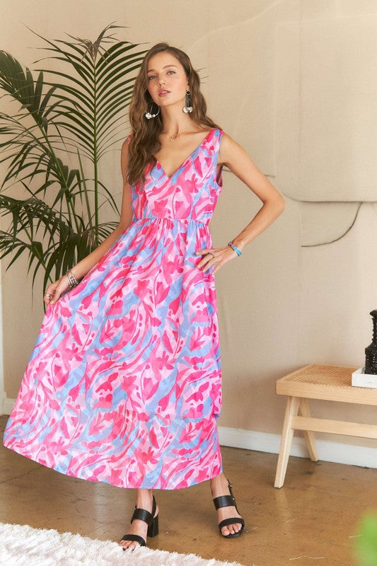 ADORA Abstract Floral V-Neck Maxi Dress