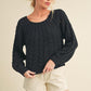Aemi + Co Cable-Knit Openwork Round Neck Sweater Black Black Sweaters