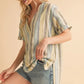 Aemi+Co Side Slit Striped Short Sleeve Blouse