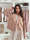 Daverri double-breasted lapel collar jacket in soft beige with gold buttons