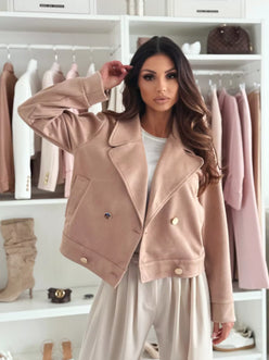 Daverri double-breasted lapel collar jacket in soft beige with gold buttons