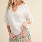 Aemi + Co Side Slit Notched Ruffled Half Sleeve Blouse Blouses
