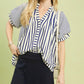 Navy blue scalloped hem skirt with Umgee striped notched top