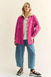 Davi & Dani Curved Hem Diamond Quilted Button Up Denim Shacket | Shackets Daverri Fashions