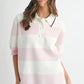 MABLE Oversized Stripe Polo Collar Sweater Pink Sweaters