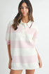 MABLE Oversized Stripe Polo Collar Sweater Pink Sweaters