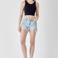 RISEN Frayed Hem Denim Shorts with Fringe Detail Pockets Denim Shorts
