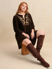 Plus Size Embroidered Notched Balloon Sleeve Mini Dress | Daverri Fashions