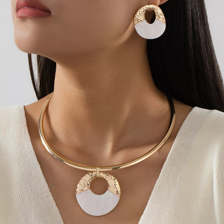 Gold One Size 18K Gold-Plated Circle Pendant Necklace and Earrings Jewelry Set | Jewelry Sets Daverri Fashions