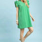 Umgee Seersucker Ruffle Shift Dress in vibrant green with textured fabric