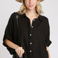 Umgee Full Size Linen Blend Button Down Shirt Plus Size Black Shirts