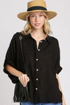 Umgee Full Size Linen Blend Button Down Shirt Plus Size - DAVERRI FASHIONS