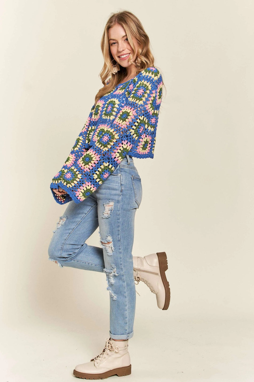 ADORA Multicolor Crochet Crop Top | Sweaters Daverri Fashions