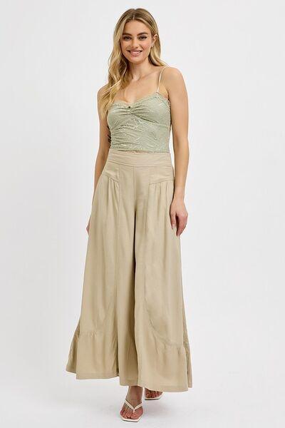 RISEN Shirring Detail Wide Leg Pants - DAVERRI FASHIONS