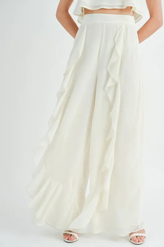 MABLE Crop Cami and Ruffled Wide Leg Pants Set Outfit Sets