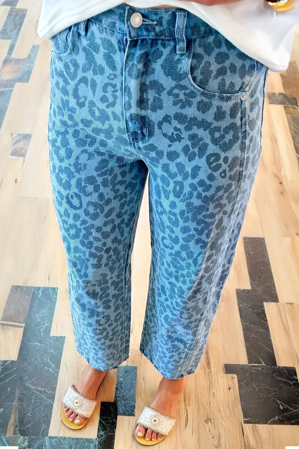 Leopard Print High-Waisted Relaxed Fit Jeans - DAVERRI FASHIONS