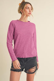 Aemi + Co Lettuce Hemline Round Neck Raglan Sleeve T-Shirt | T-Shirts Daverri Fashions