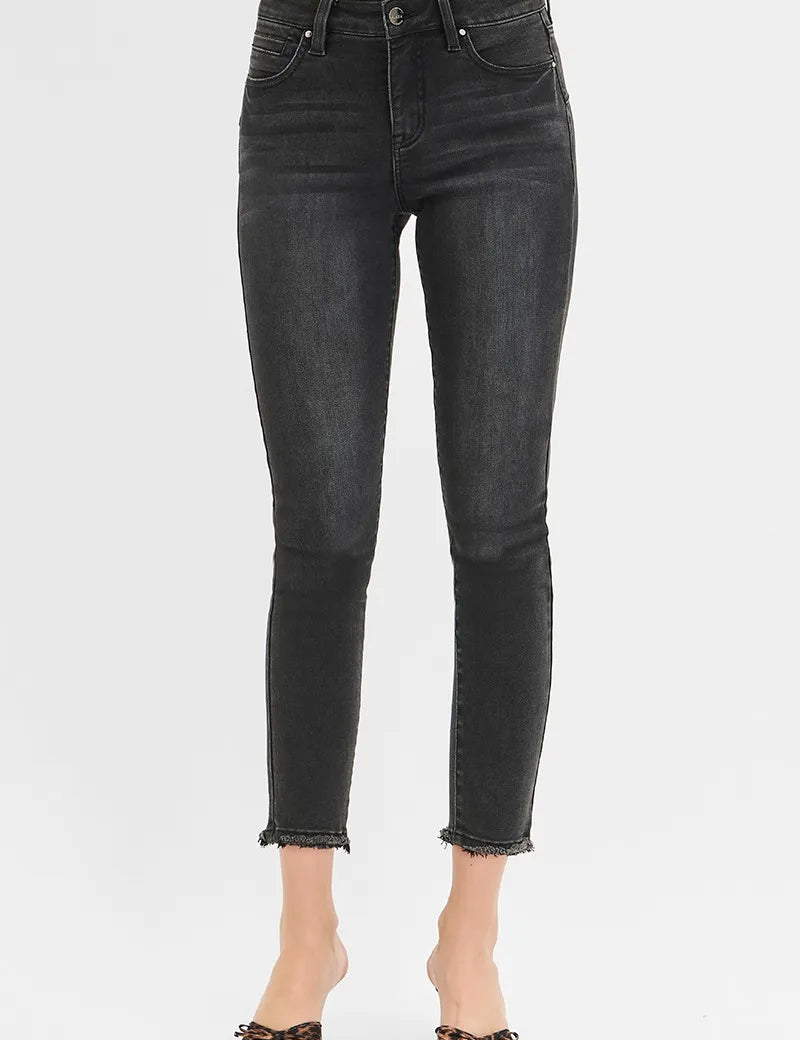 RISEN Full Size Tummy Control Mid Rise Crop Skinny Jeans Plus Size | Daverri Fashions
