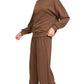 Zenana Scuba Crewneck Pullover and Pants Set Brown - DAVERRI FASHIONS