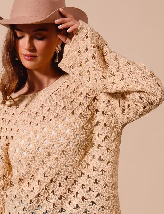 SO ME Geometric Pattern Open Knit Lightweight Sweater | Sweaters Daverri Fashions