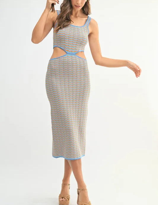 MABLE Multi Color Chevron Knit Bodycon Midi Dress | Daverri Fashions
