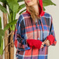 BiBi Plaid Mirr Brushed Rib Contrast Thumb Open Hoodie - DAVERRI FASHIONS