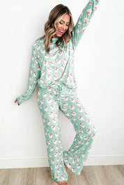 Santa Print Long Sleeve Top and Pants Lounge Set | Loungewear Sets Daverri Fashions