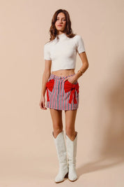 SO ME Contrast Bow Knot Pocket Fourth Of July Denim Skirt | Denim Skirts Daverri Fashions