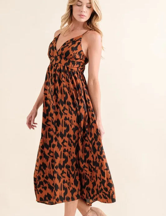 Brown S And The Why Leopard Print Plunge Maxi Dress | Maxi Dresses Daverri Fashions