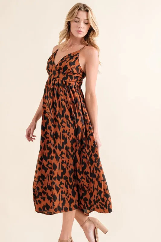 And The Why Leopard Print Plunge Maxi Dress Brown S Maxi Dresses