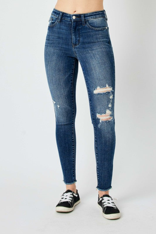 Judy Blue Full Size High Waist Distressed Skinny Jeans Dark Jeans