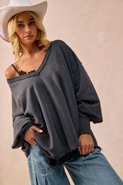 BiBi Mineral Washed French Terry Oversized Sweatshirt | Sweatshirts Daverri Fashions