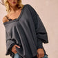 BiBi Mineral Washed French Terry Oversized Sweatshirt - DAVERRI FASHIONS