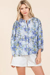 Mittoshop Flower Print Batwing Sleeve Button Down Blouse - DAVERRI FASHIONS