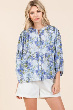 Mittoshop Flower Print Batwing Sleeve Button Down Blouse - DAVERRI FASHIONS