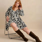 Plus Size Printed V-Neck Long Sleeve Mini Dress - DAVERRI FASHIONS