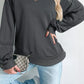 Lace Patchwork Detail Notched Mineral Wash Sweatshirt - DAVERRI FASHIONS