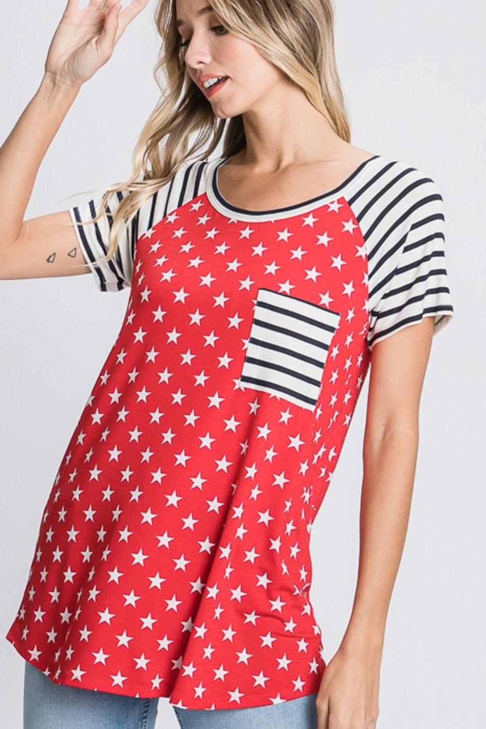 Heimish Full Size Star & Striped Round Neck Short Sleeve T-Shirt Plus Size T-Shirts