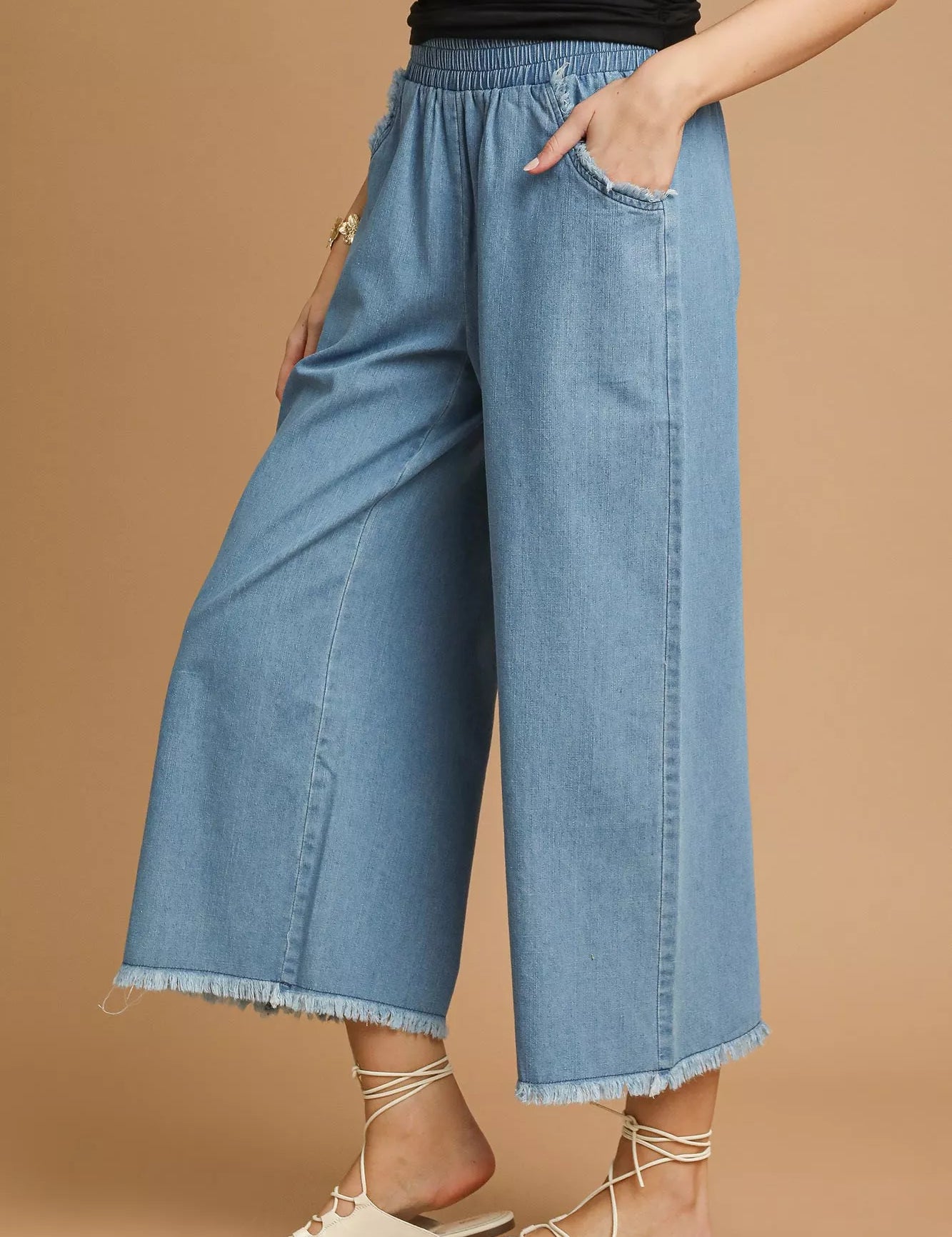 LT. DENIM Umgee Washed Fringe Hem Wide Leg Jeans | Daverri Fashions