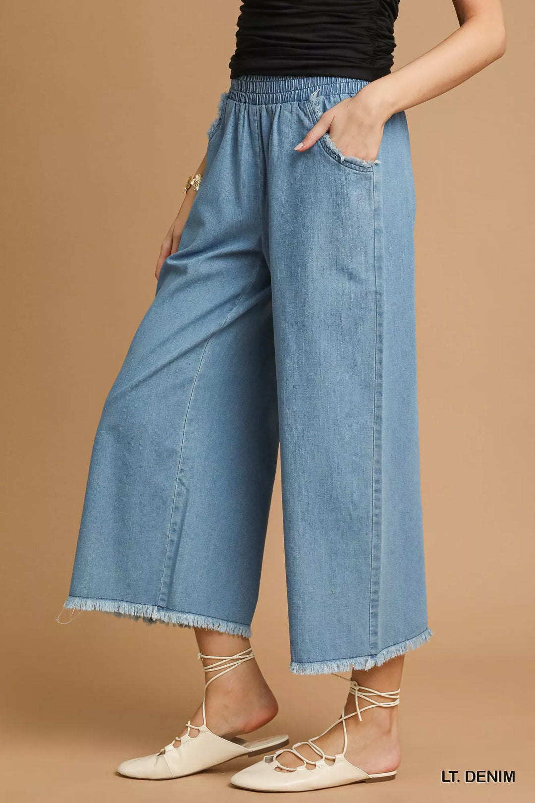 LT. DENIM Umgee Washed Fringe Hem Wide Leg Jeans | Daverri Fashions