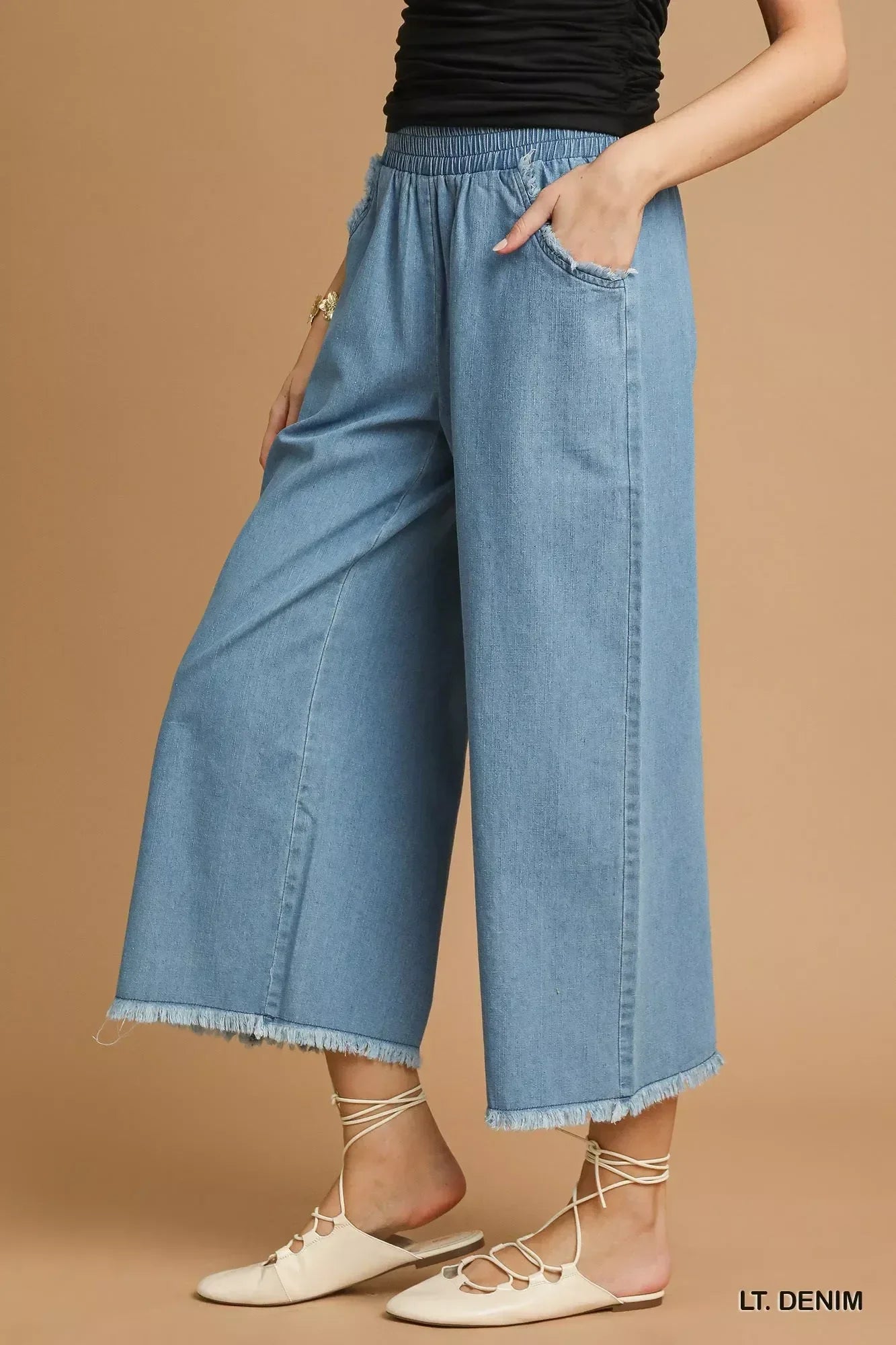 Umgee Washed Fringe Hem Wide Leg Jeans - DAVERRI FASHIONS