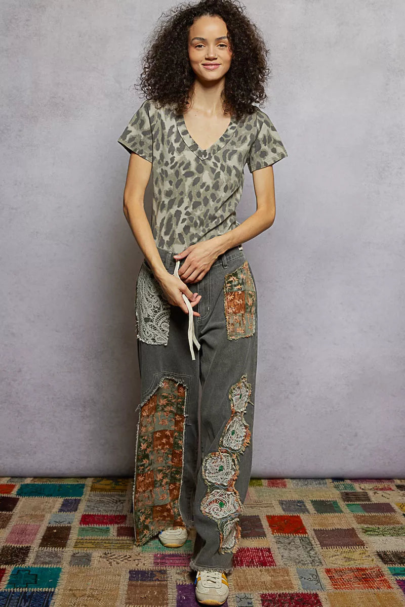 POL Printed V-Neck Short Sleeve T-Shirt | T-Shirts Daverri Fashions