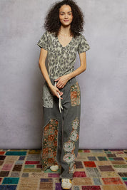 POL Printed V-Neck Short Sleeve T-Shirt | T-Shirts Daverri Fashions