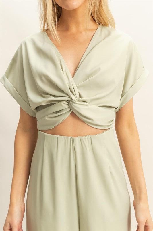 HYFVE Twisted Front Short Sleeve Top and Wide Leg Pants Set Pants