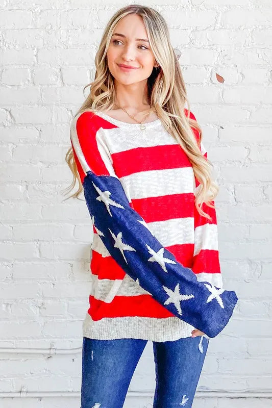 And The Why American Flag Long Sleeve Sweater Sweaters