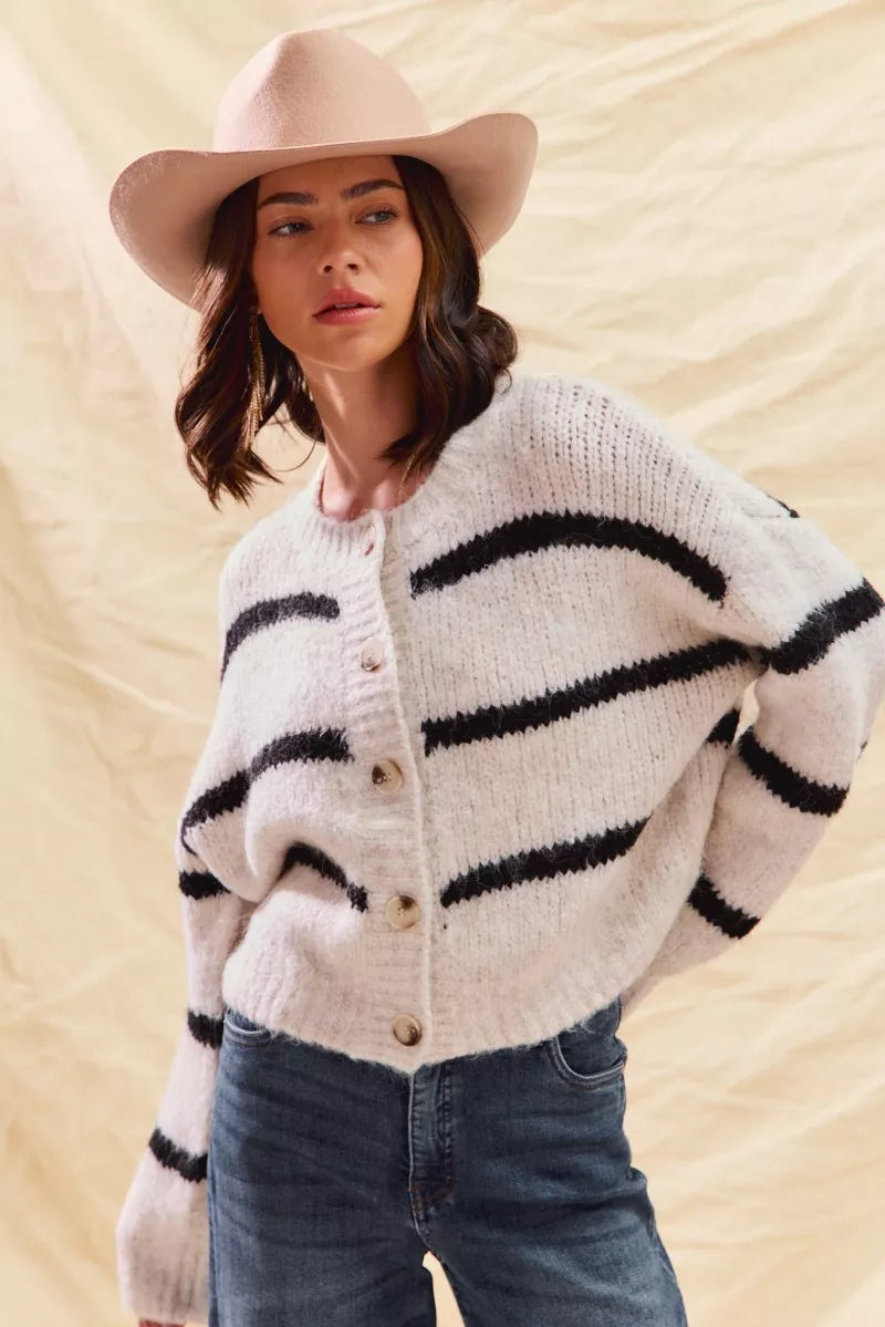 SO ME Stripe Soft Touch Button Cozy Sweater Cardigan | Cardigans Daverri Fashions