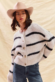 SO ME Stripe Soft Touch Button Cozy Sweater Cardigan | Cardigans Daverri Fashions