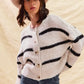SO ME Stripe Soft Touch Button Cozy Sweater Cardigan - DAVERRI FASHIONS